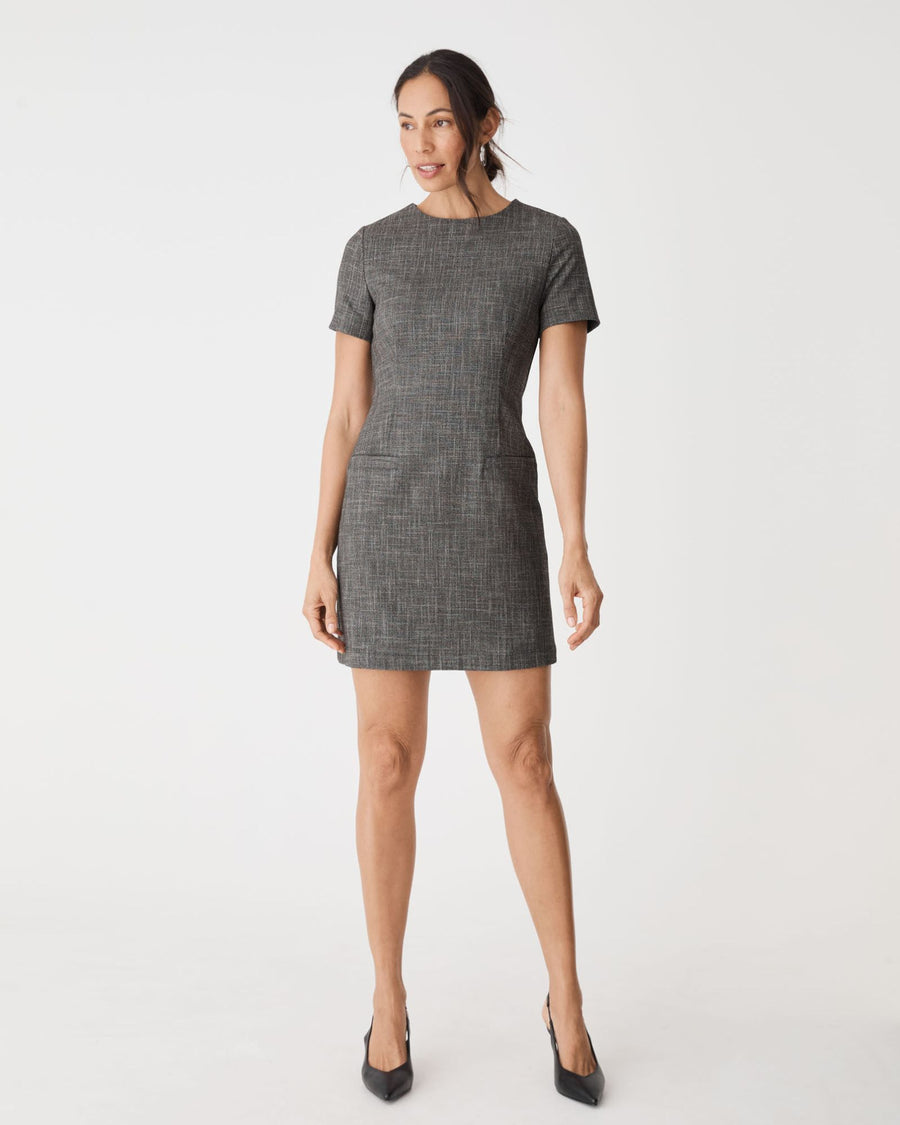 Harper Tailored Mini Dress in black melange — full-length view