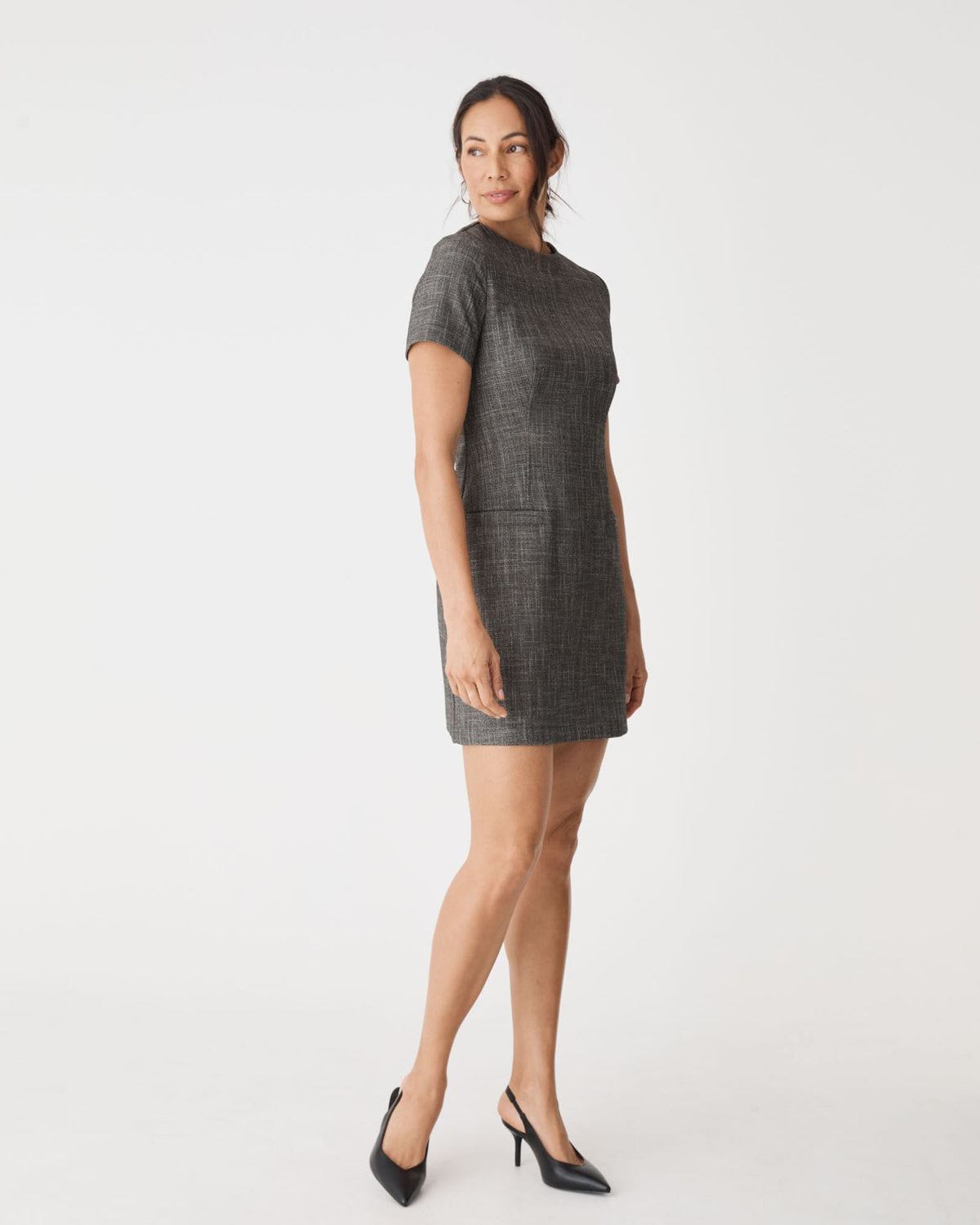Harper Tailored Mini Dress in black melange — side view