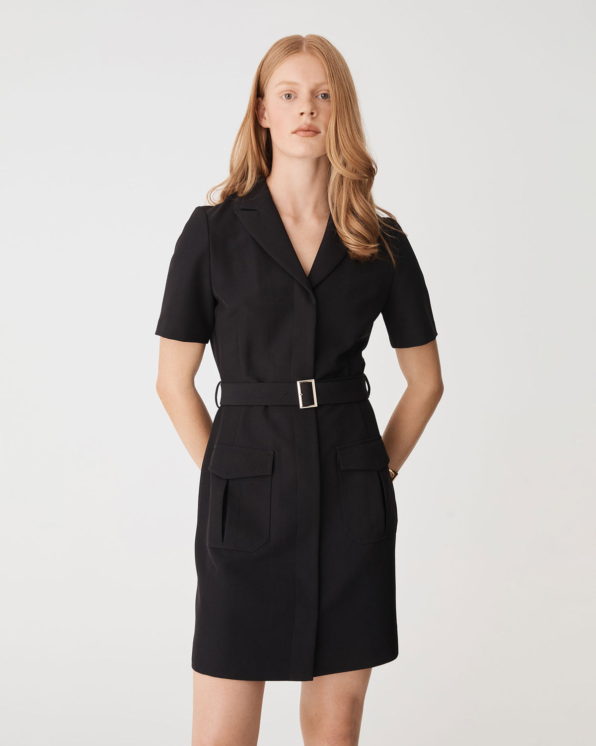 Stevie Utility Mini Dress in black — close-up view