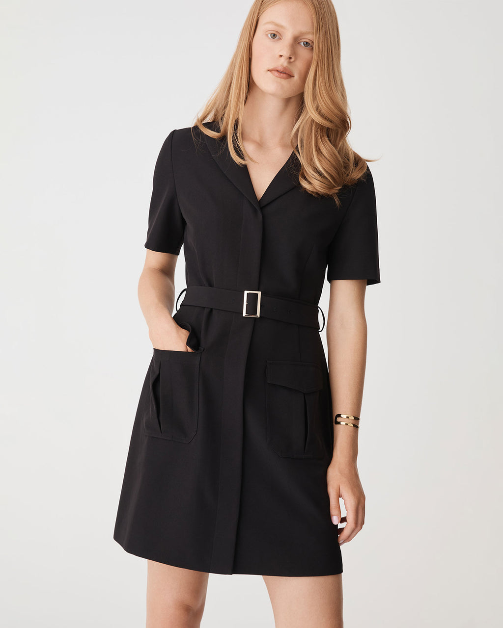 Stevie Utility Mini Dress in black — close-up view 2