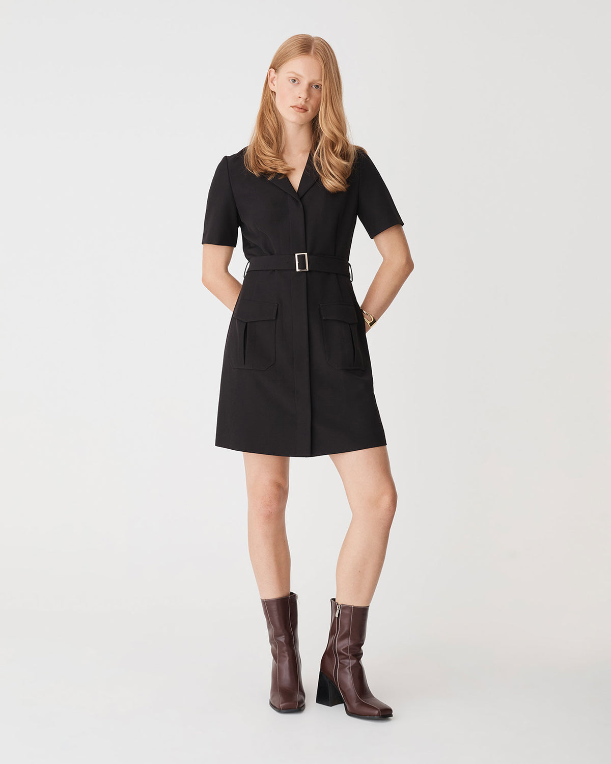 Stevie Utility Mini Dress in black — full-length view