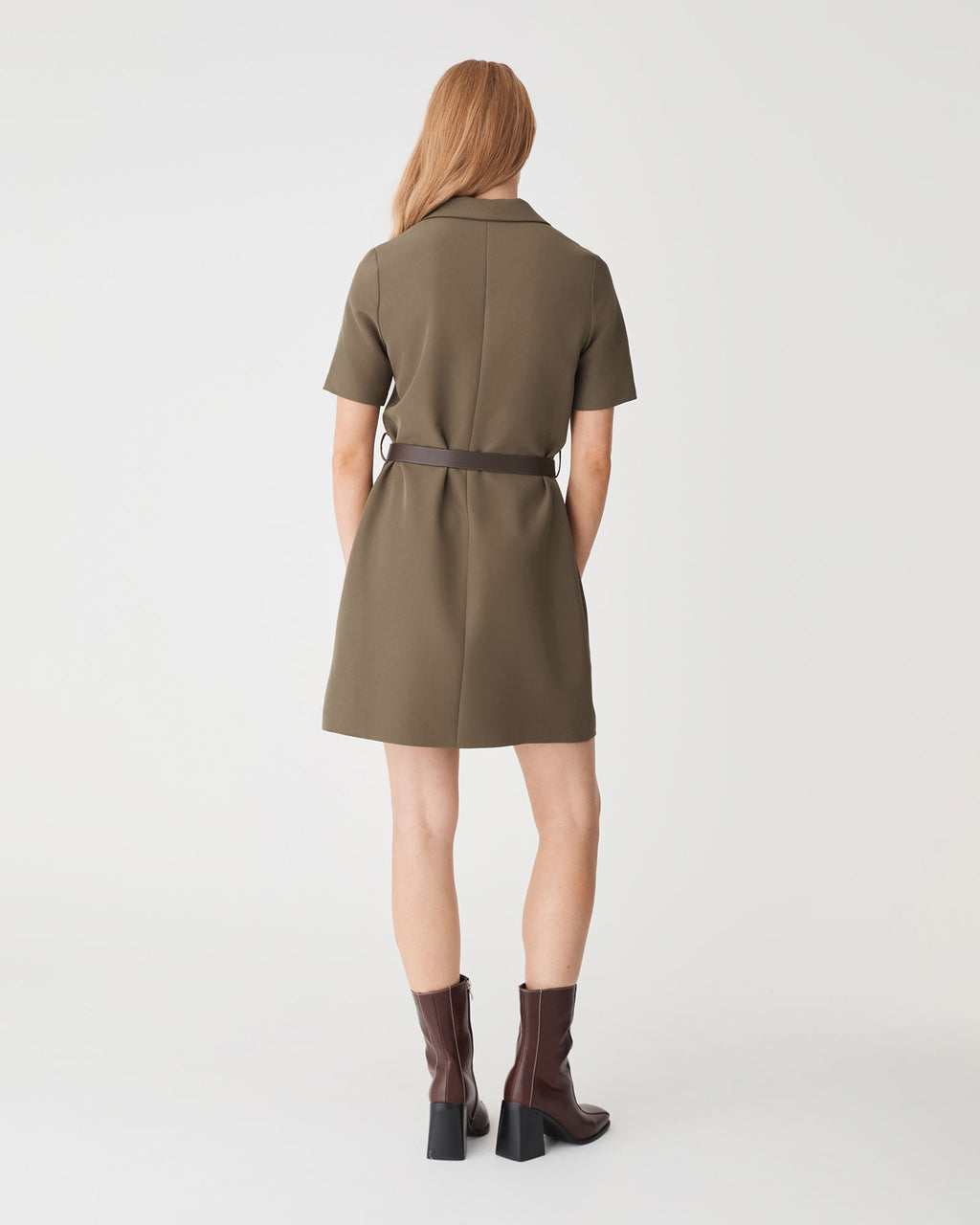 Stevie Utility Mini Dress in khaki — back view