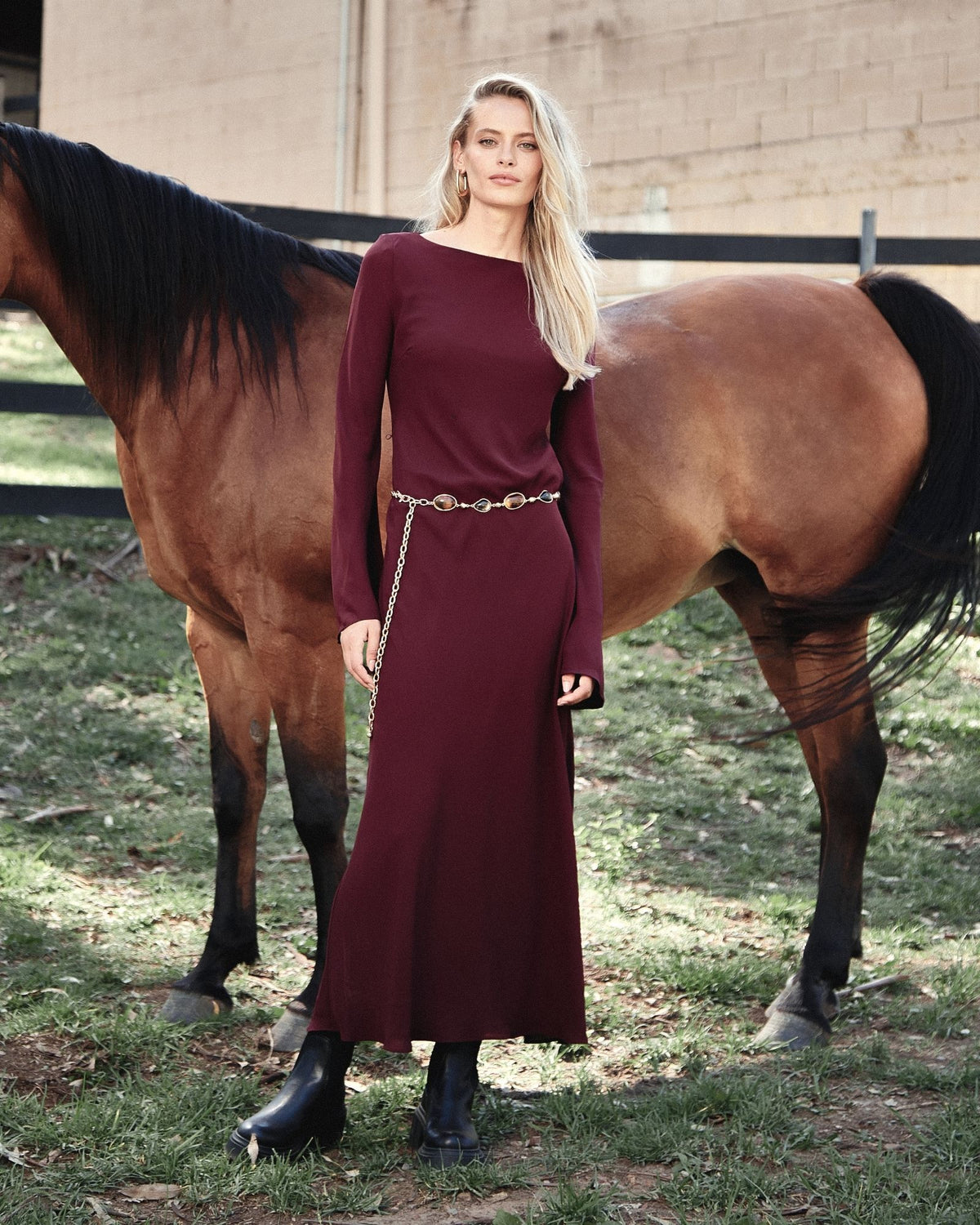 Quinn Bias Tie Waist Dress in merlot — alternate view
