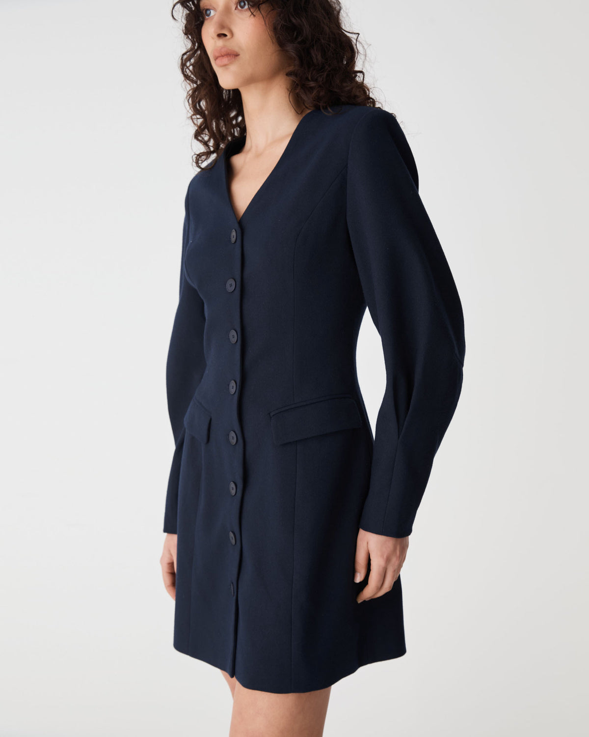 Dale Barrel Sleeve Dress in dark navy — side view 3