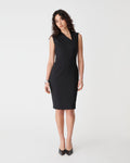 Fiona Asymmetric Pencil Dress in black — full-length view