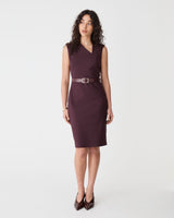 Fiona Asymmetric Pencil Dress in shiraz — full-length view