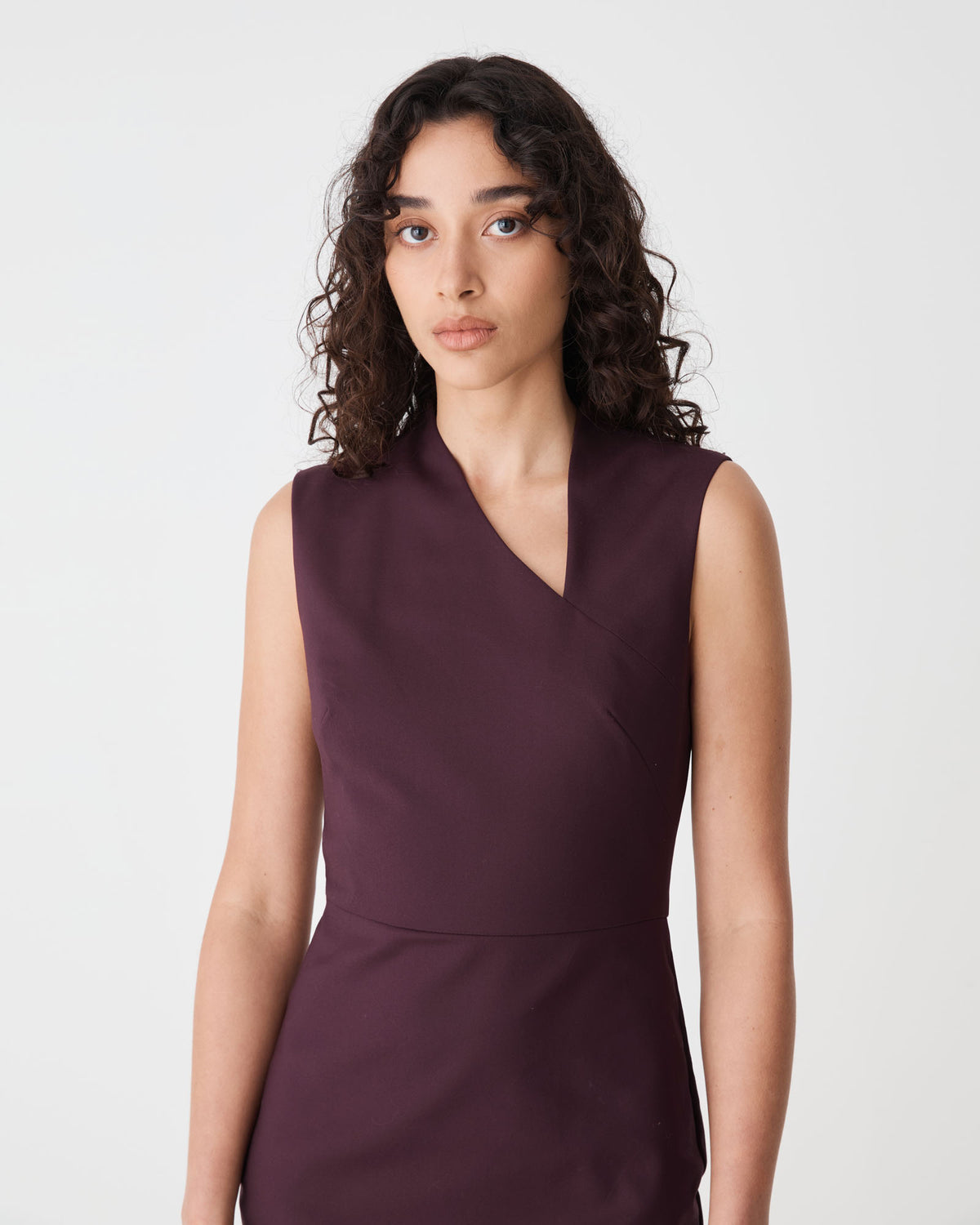 Fiona Asymmetric Pencil Dress in shiraz — fabric detail