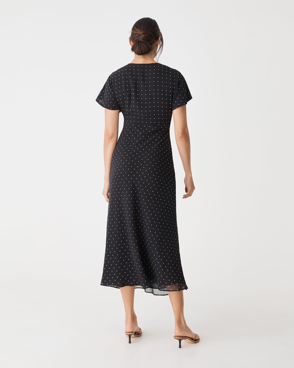 Elise V-Neck Bias Dress in black white dot — view 5