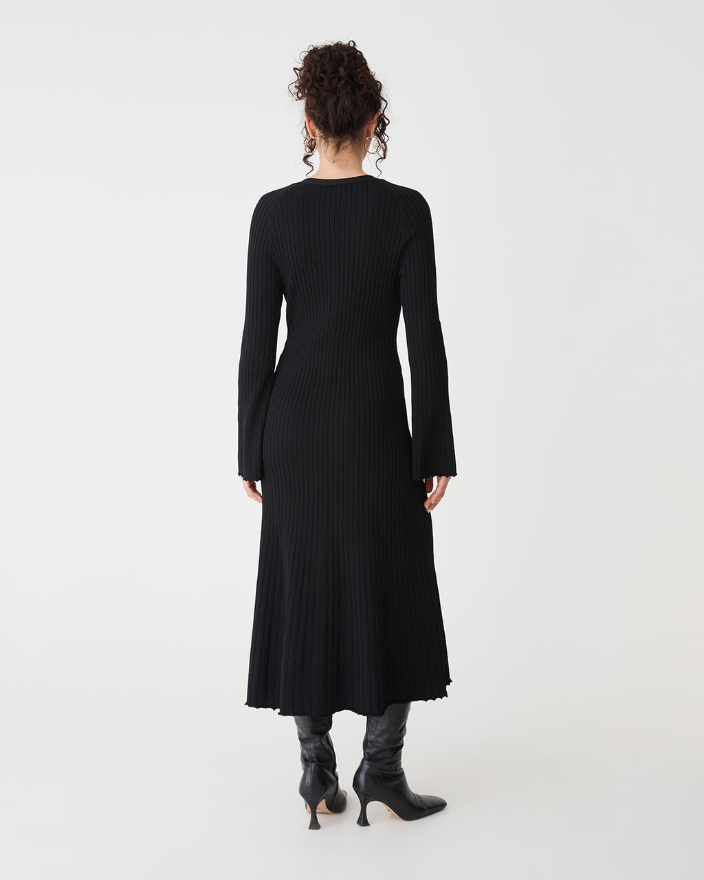 Danica V-Neck Rib Knit Dress in black — back view