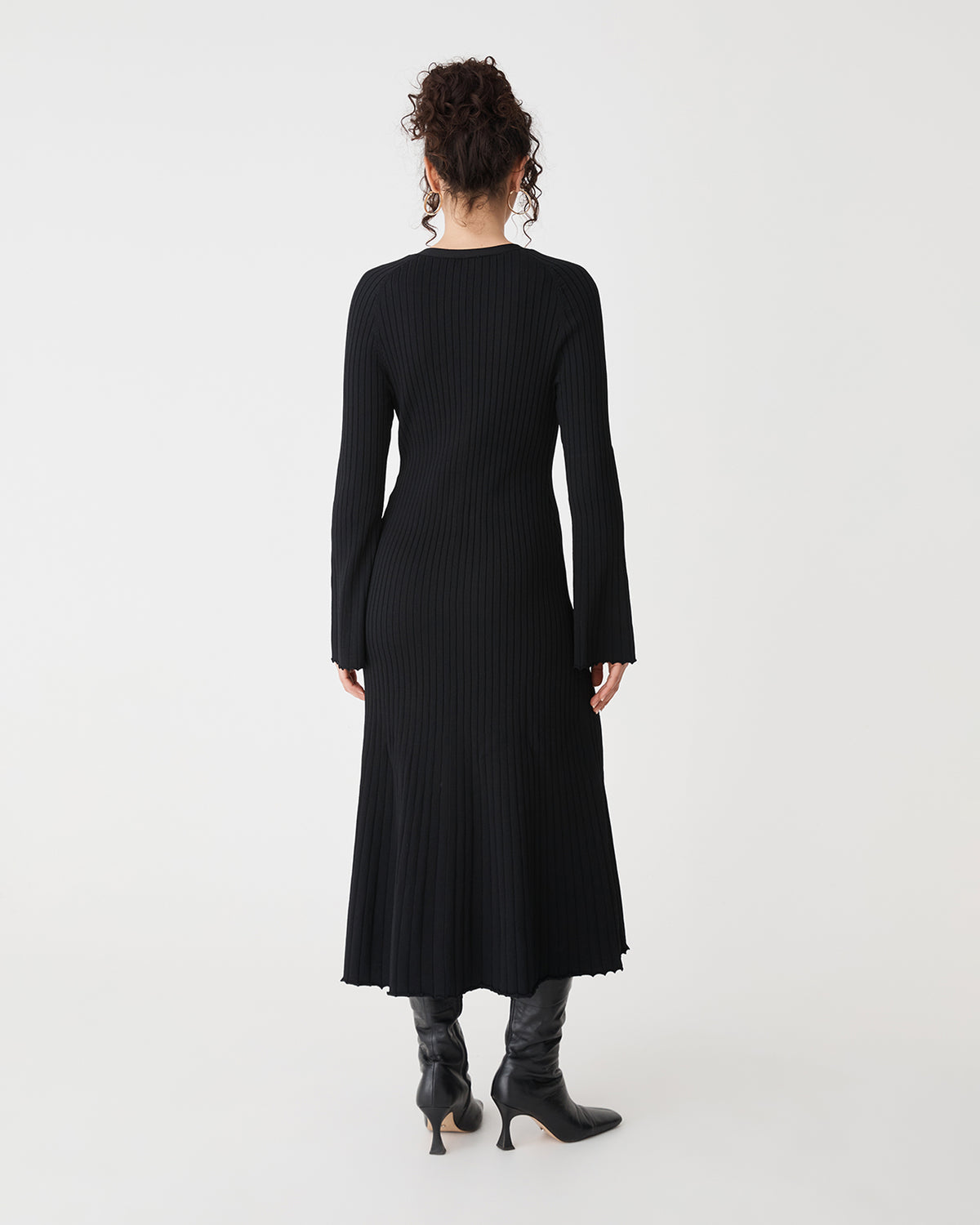 Danica V-Neck Rib Knit Dress in black — back view