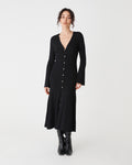 Danica V-Neck Rib Knit Dress in black — full-length view