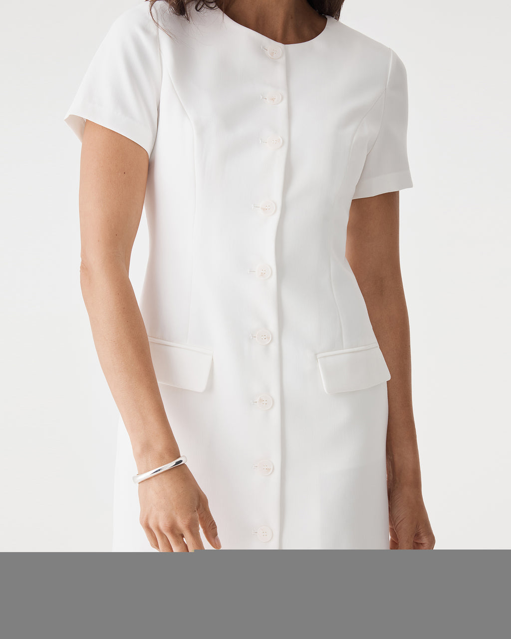 Jennifer Tailored Mini Dress in ivory — fabric detail
