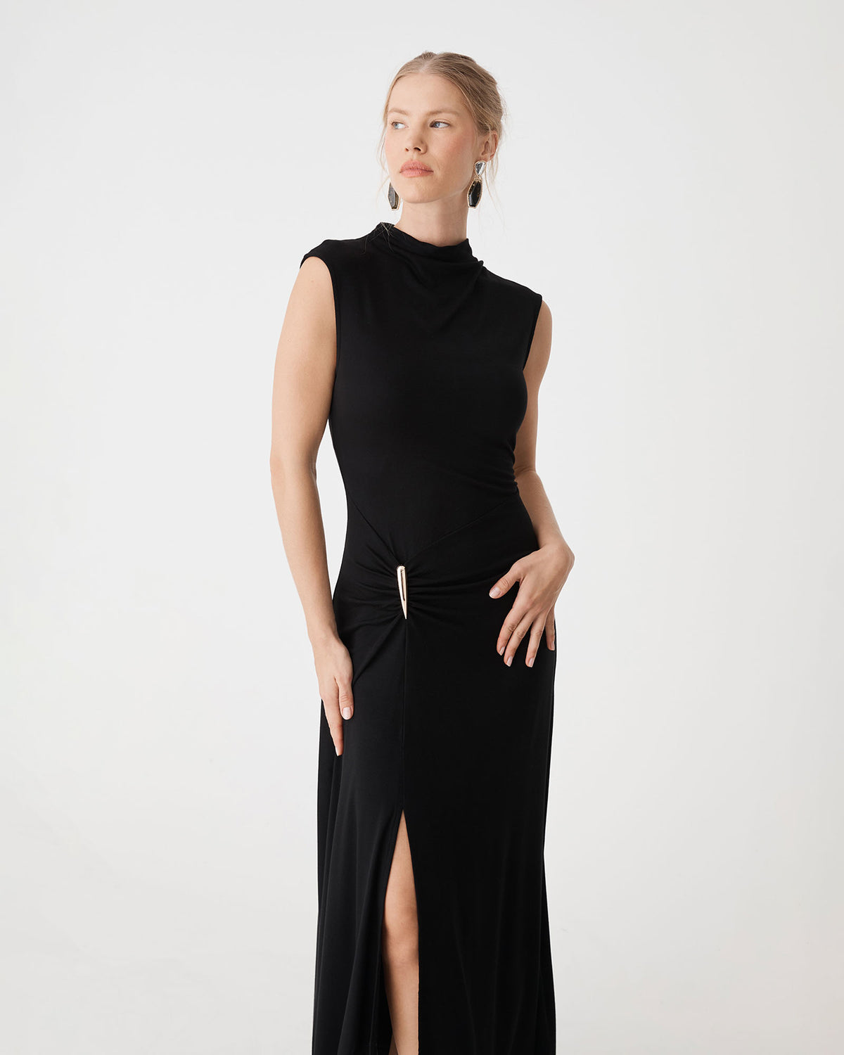 Laurel Ruched Dress in black — view 2