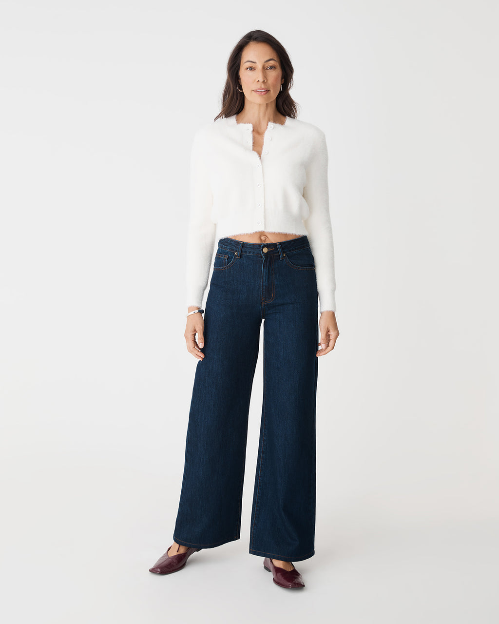 Nancy Wide Leg Jeans in dark denim — full-length view