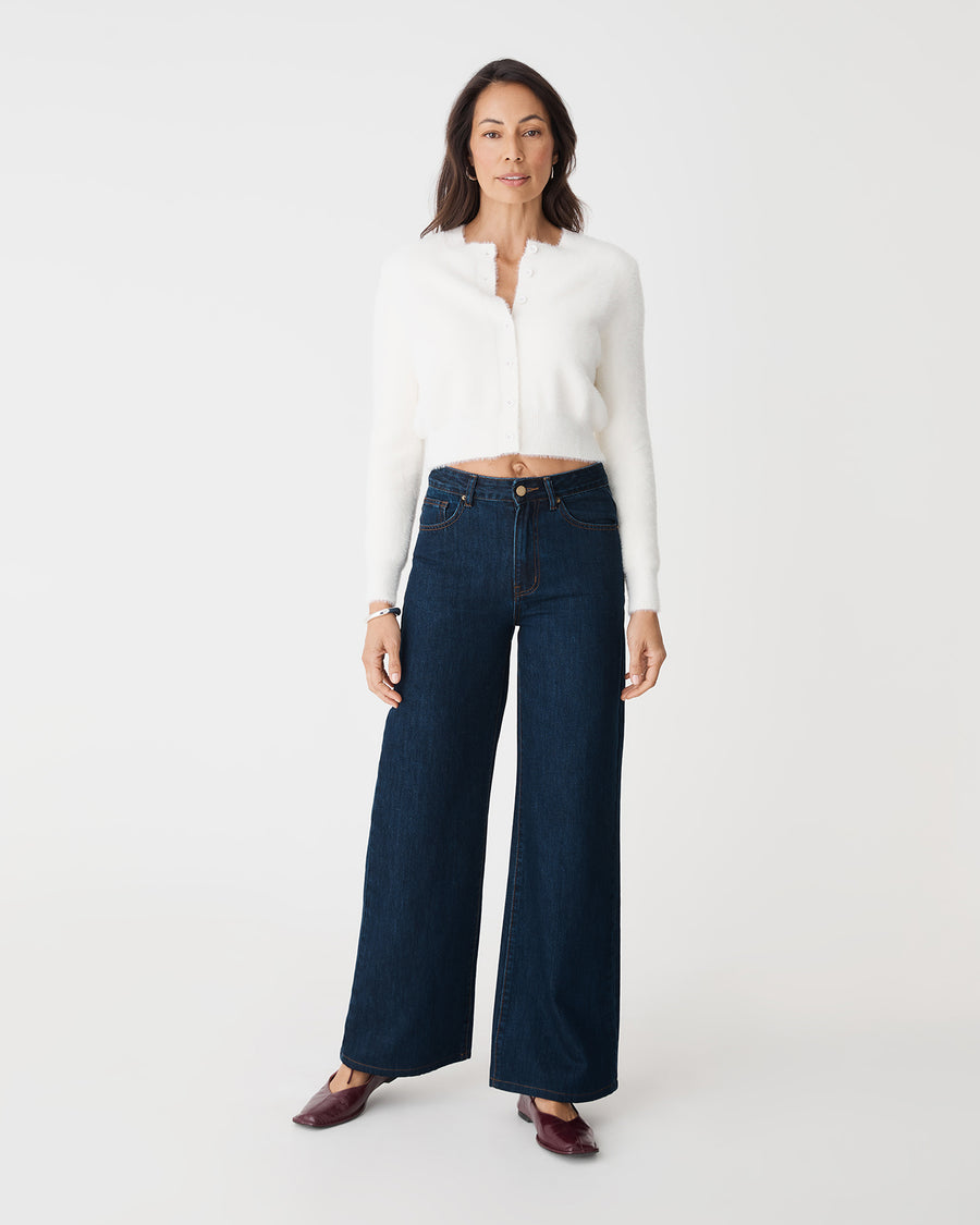 Nancy Wide Leg Jeans in dark denim — full-length view