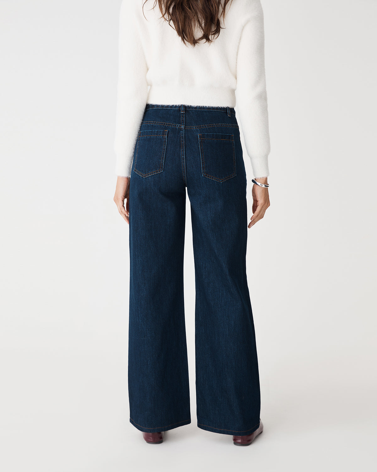 Nancy Wide Leg Jeans in dark denim — back view
