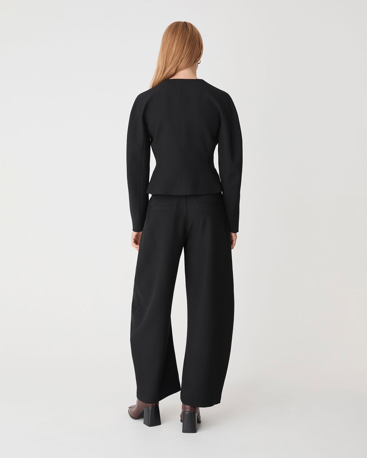 Pippa Rounded Shoulder Blazer in black — back view