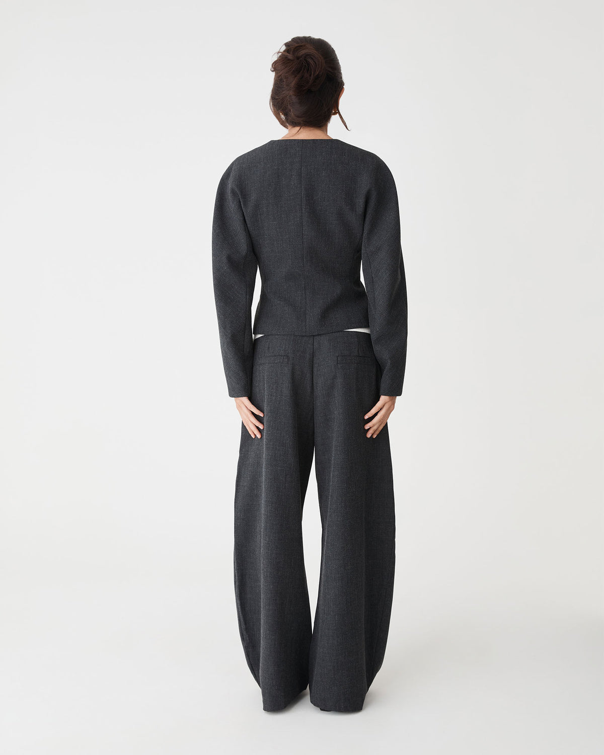 Pippa Rounded Shoulder Blazer in charcoal — back view