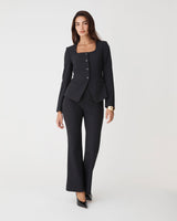 Thea Scoop Neck Blazer in black — full-length view