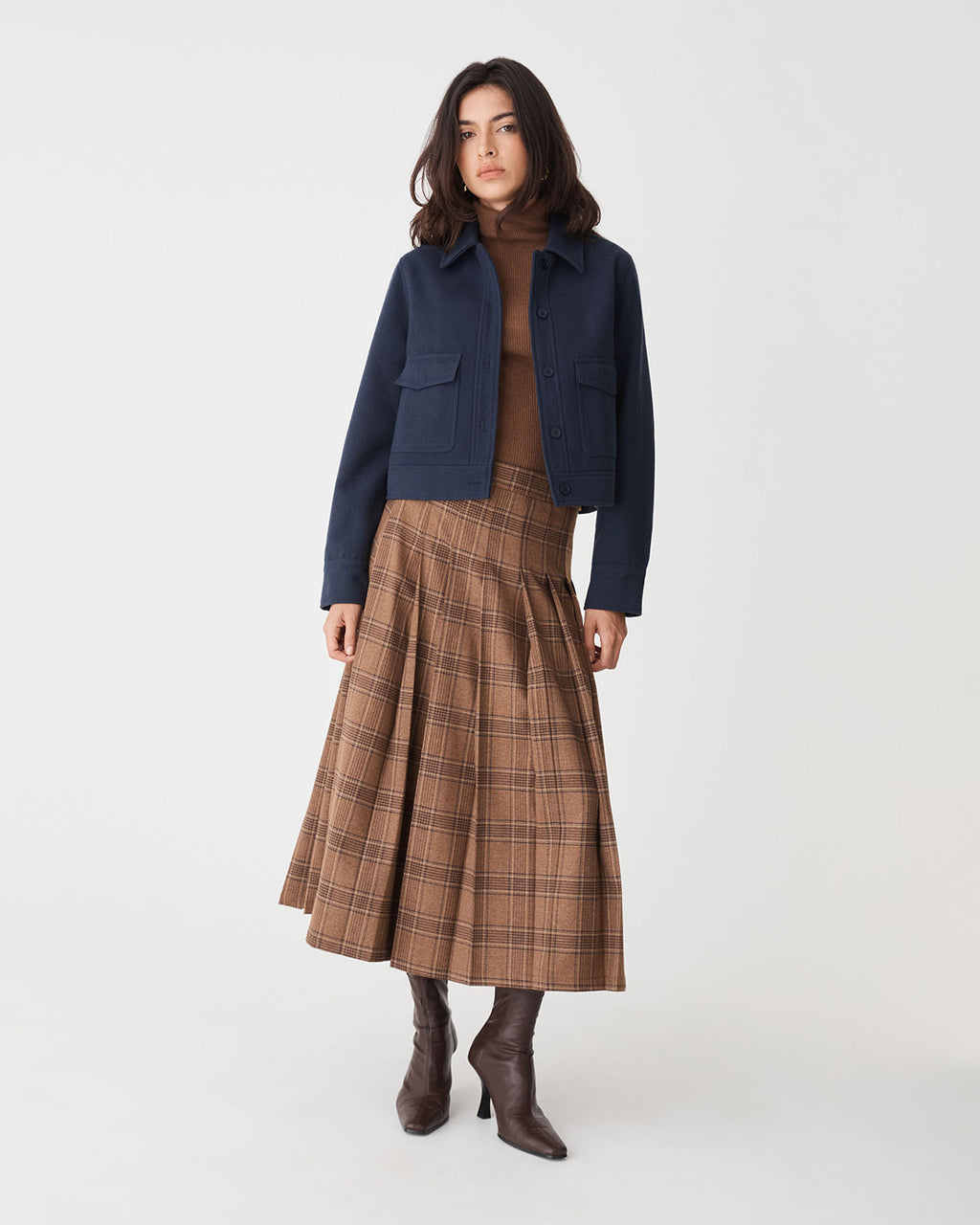 Holland Cropped Jacket in navy — full-length view
