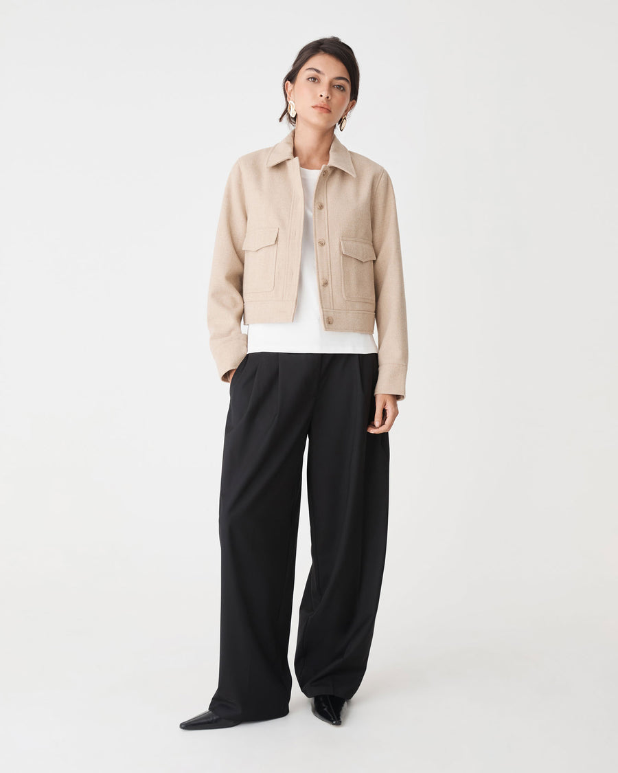 Holland Cropped Jacket in oat — full-length view