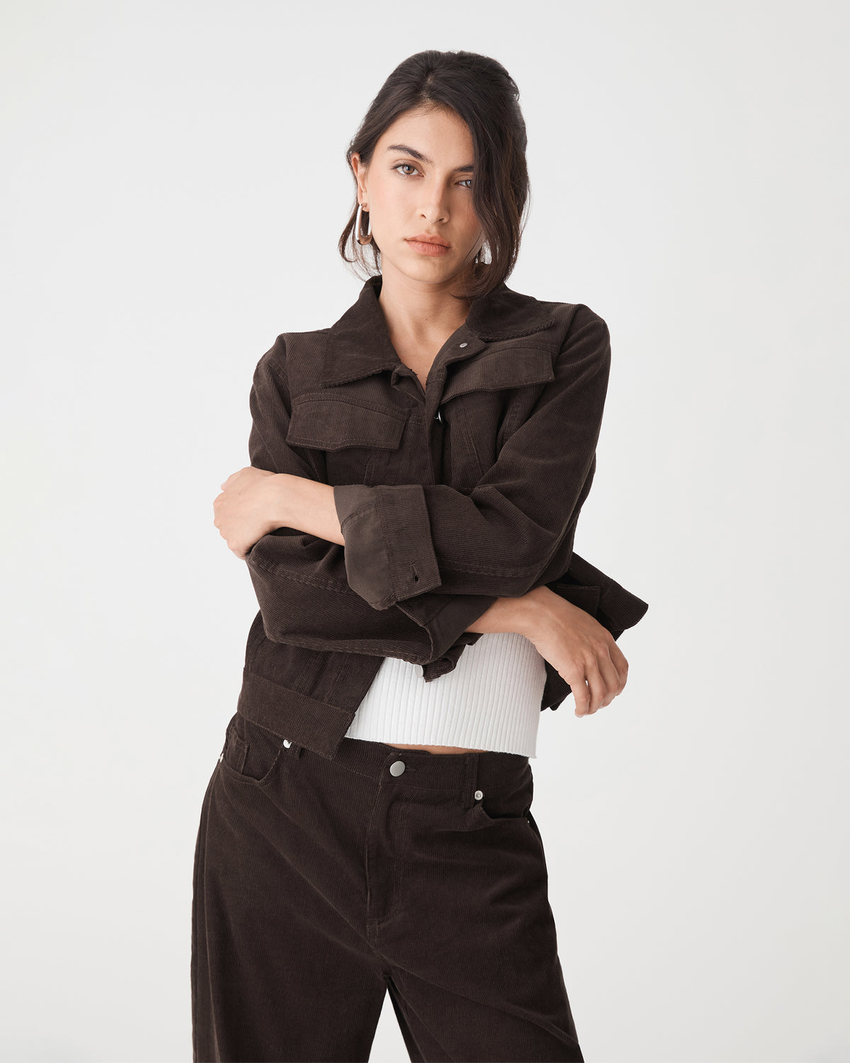 Nya Corduroy Jacket in chocolate — close-up view 2