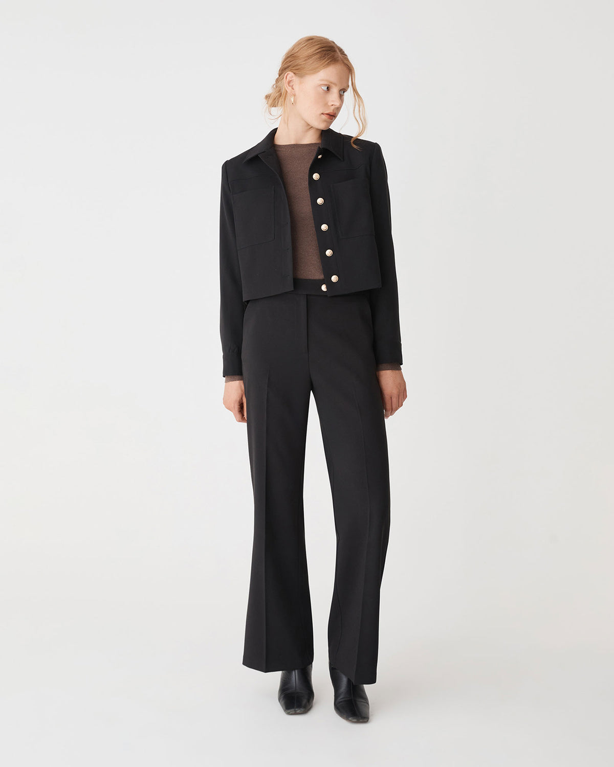 Sadie Patch Pocket Crop Jacket in black — full-length view