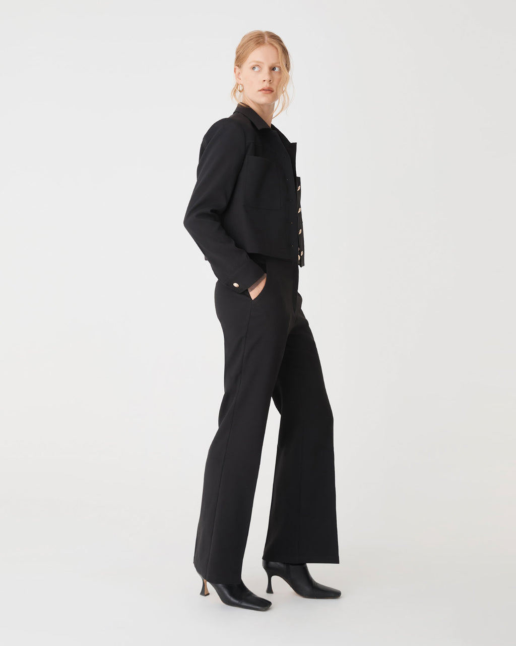 Sadie Patch Pocket Crop Jacket in black — side view