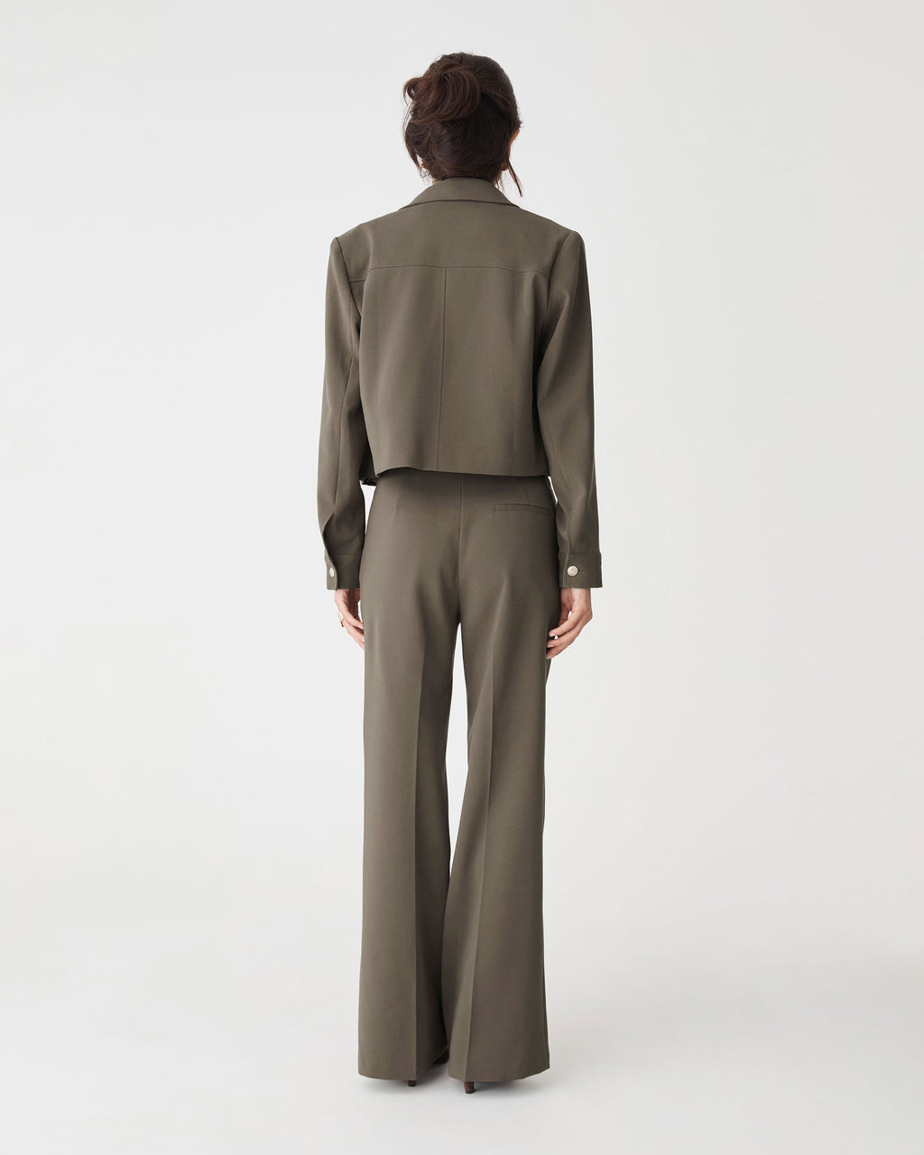 Sadie Patch Pocket Crop Jacket in dark khaki — back view