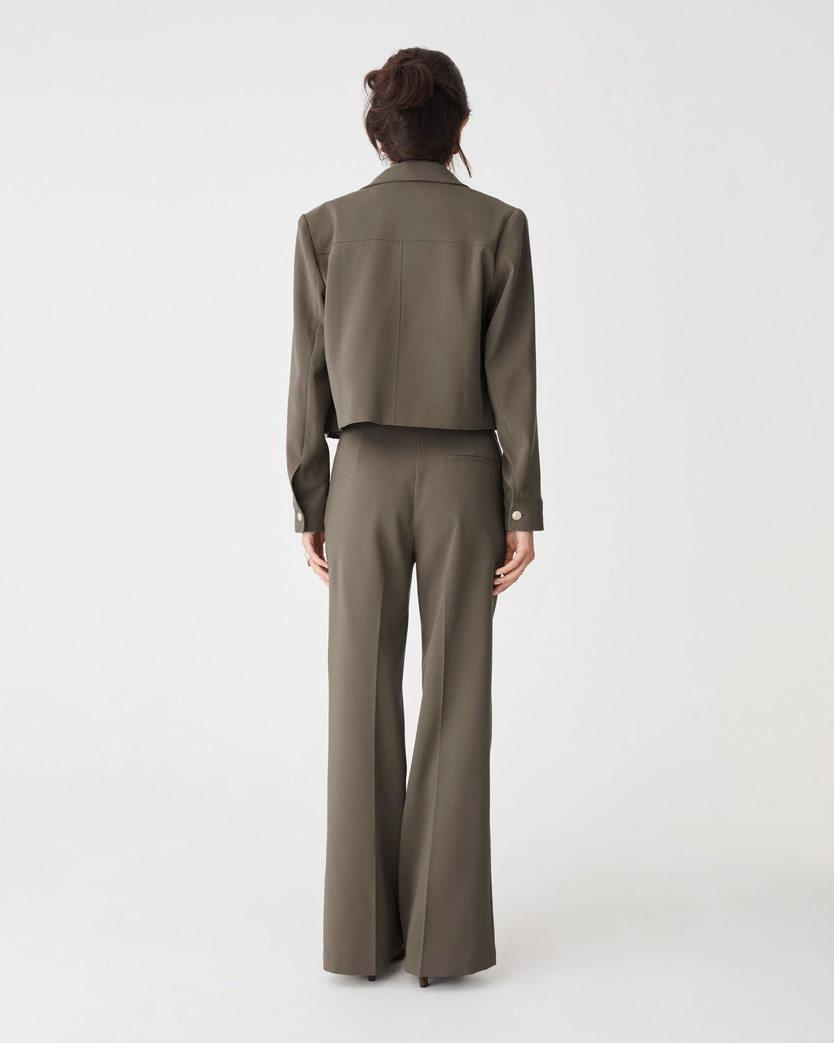 Sadie Patch Pocket Crop Jacket in dark khaki — back view