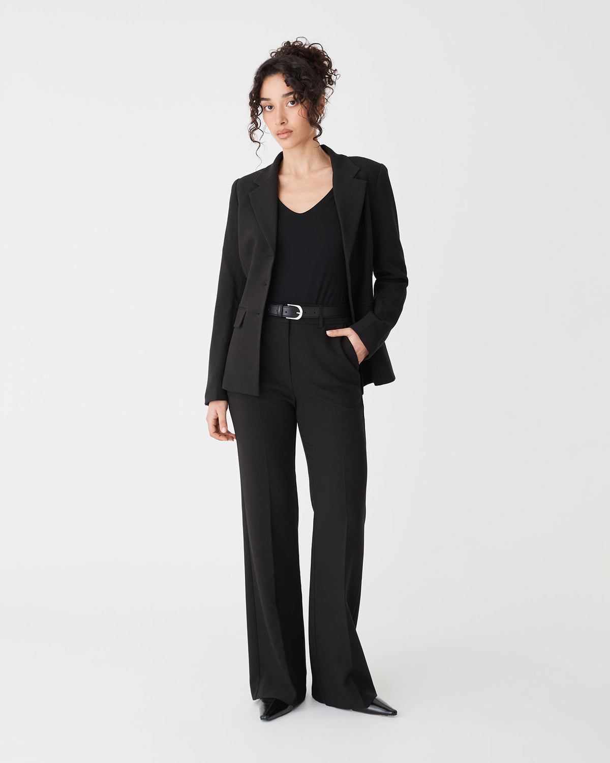 Lydia Fitted Waist Blazer in black — full-length view 2