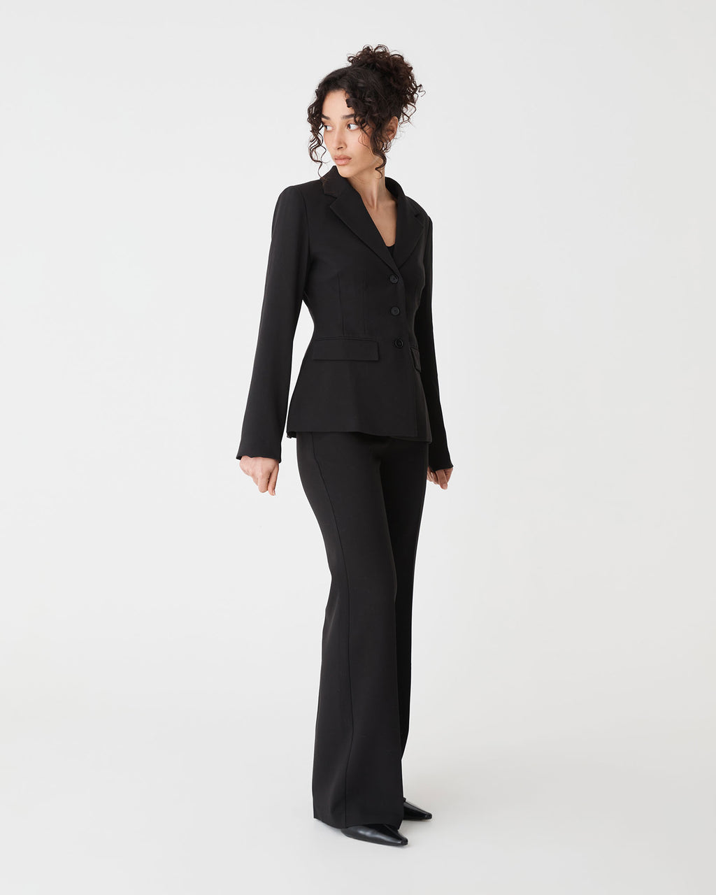 Lydia Fitted Waist Blazer in black — side view