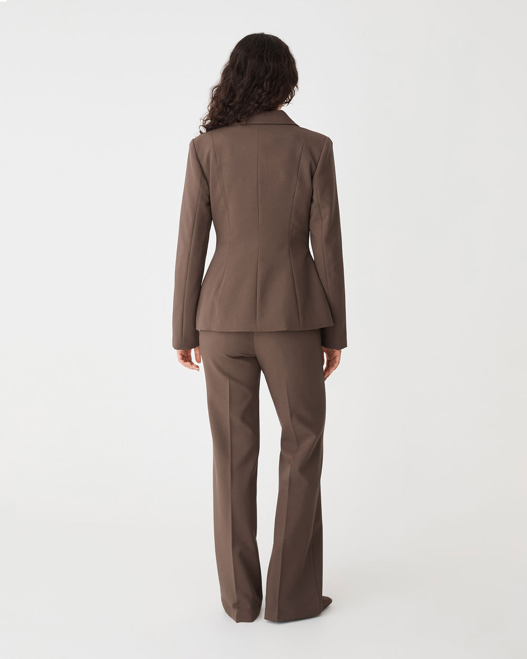 Lydia Fitted Waist Blazer in chocolate — back view
