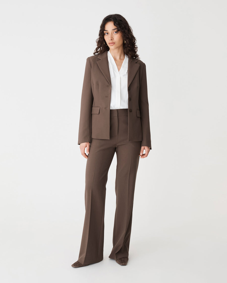 Lydia Fitted Waist Blazer in chocolate — full-length view