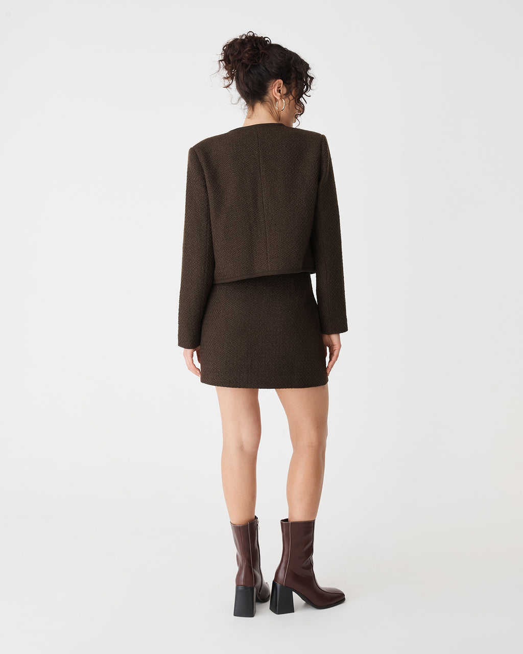 Aubery Tweed Jacket in chocolate — back view
