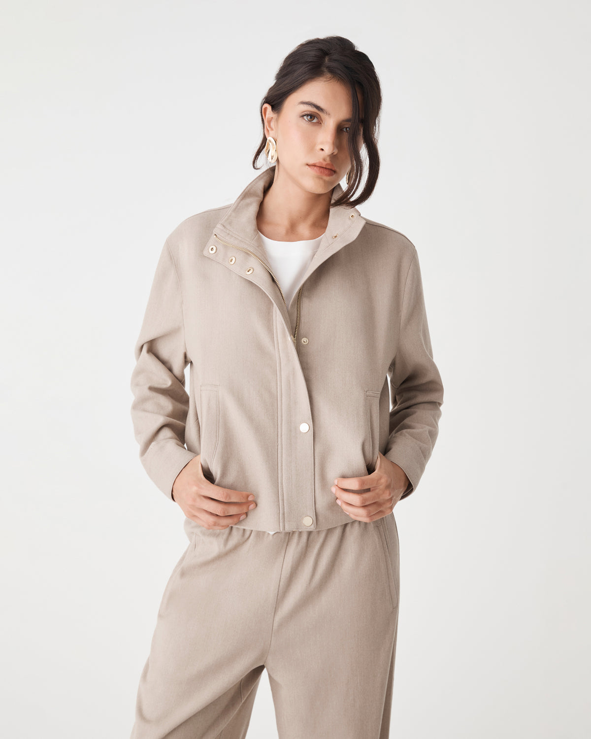Irene Bomber Jacket in oat — close-up view