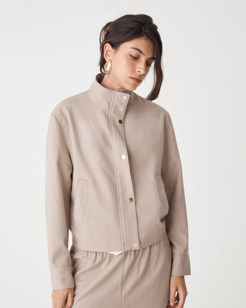 Irene Bomber Jacket in oat — close-up view 2