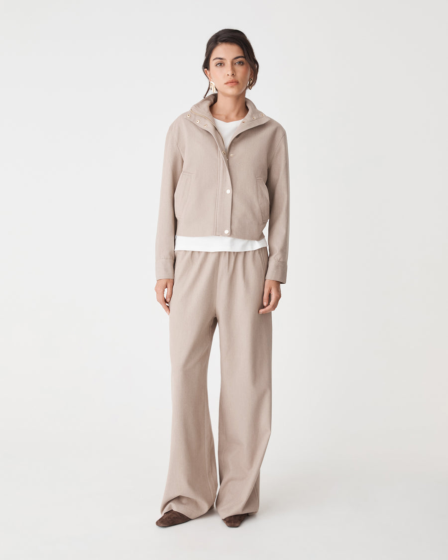 Irene Bomber Jacket in oat — full-length view