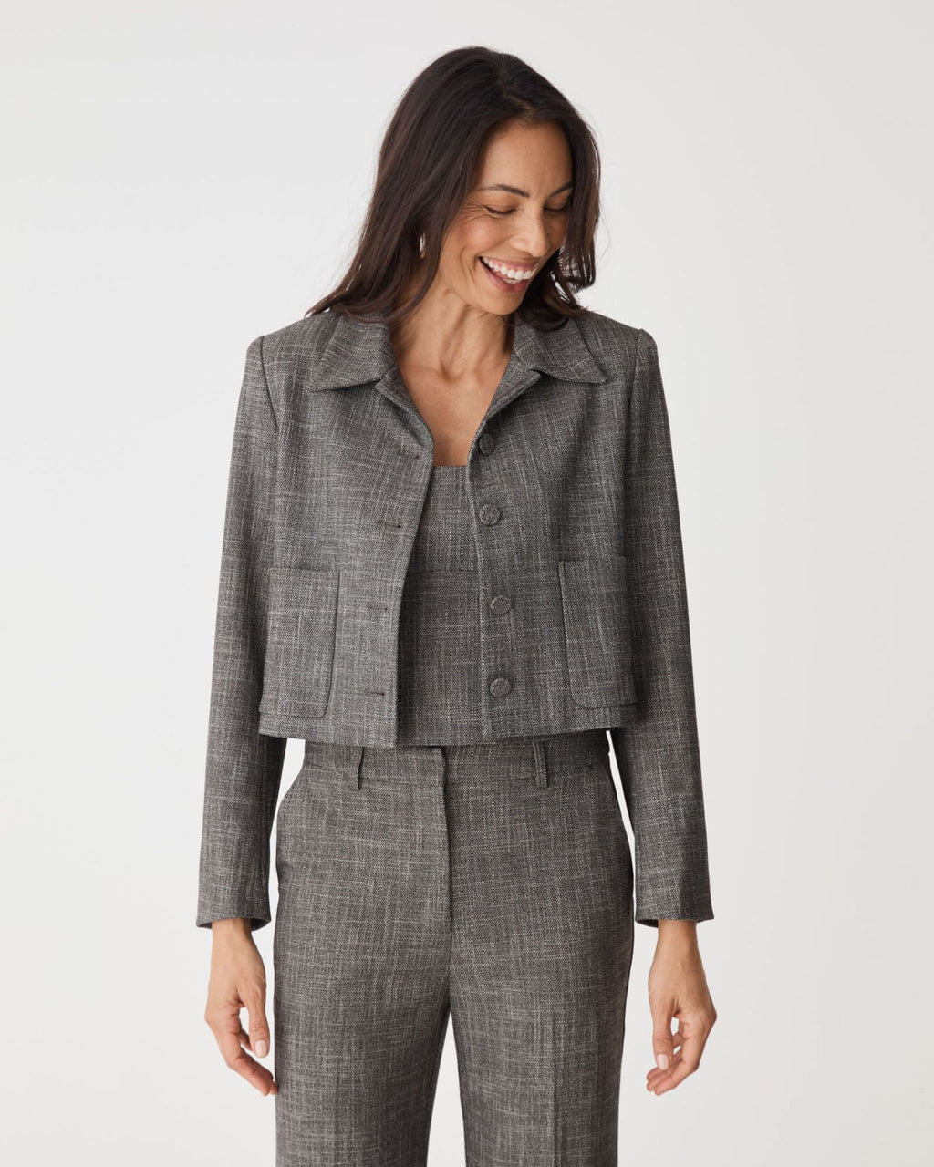 Harper Cropped Jacket in black melange — close-up view 2