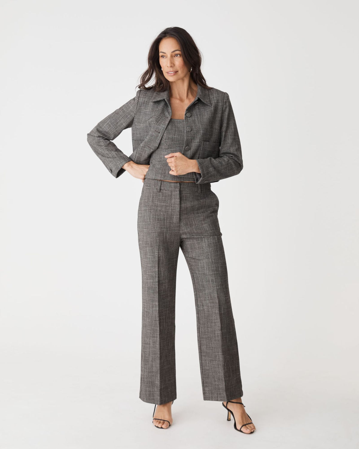 Harper Cropped Jacket in black melange — full-length view