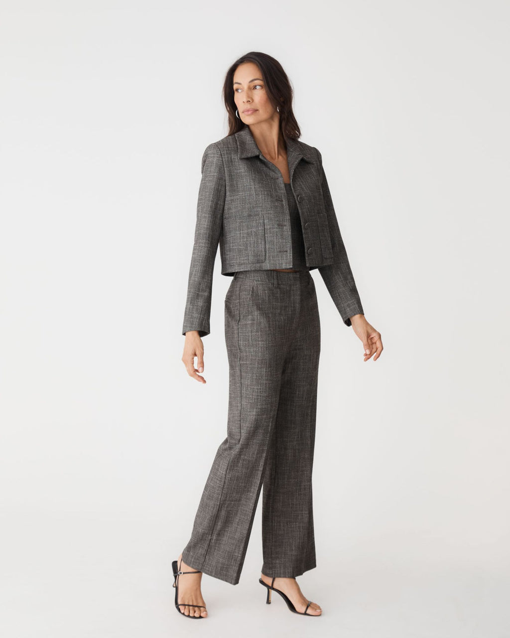 Harper Cropped Jacket in black melange — full-length view 2