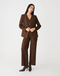 Zara Double Breasted Blazer in chocolate pinstripe — full-length view