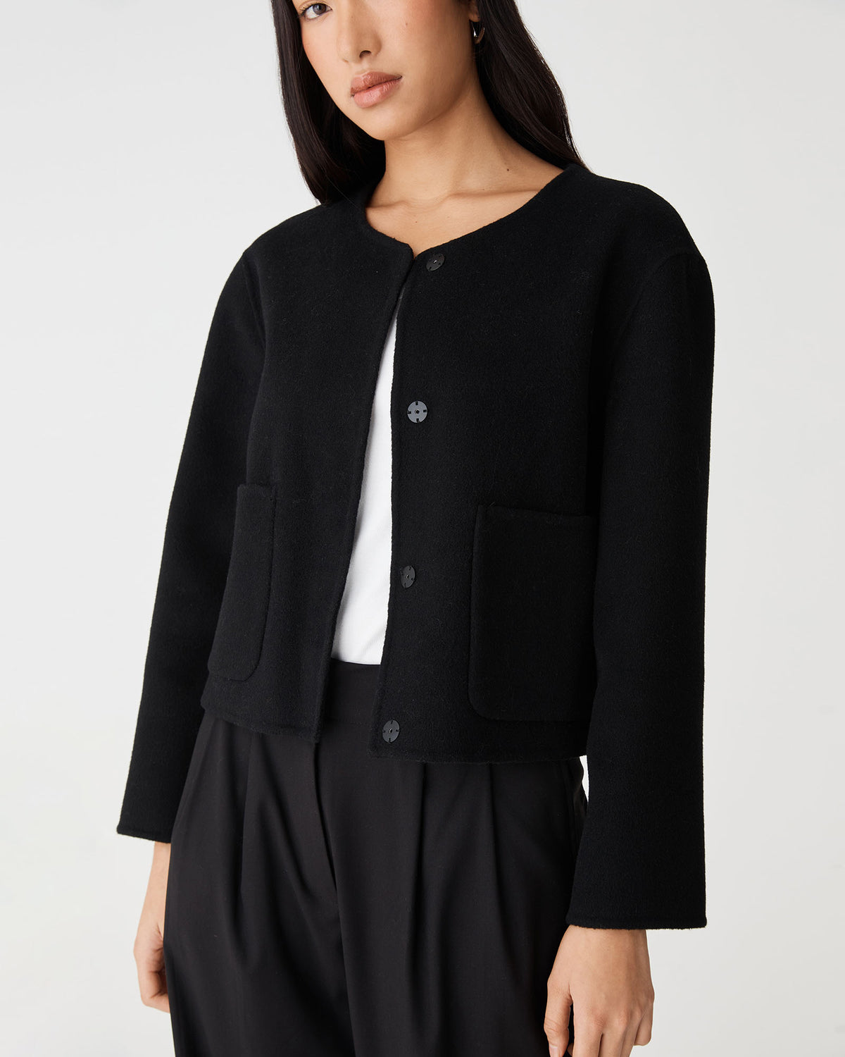 Alani Crop Wool Jacket in black — side view