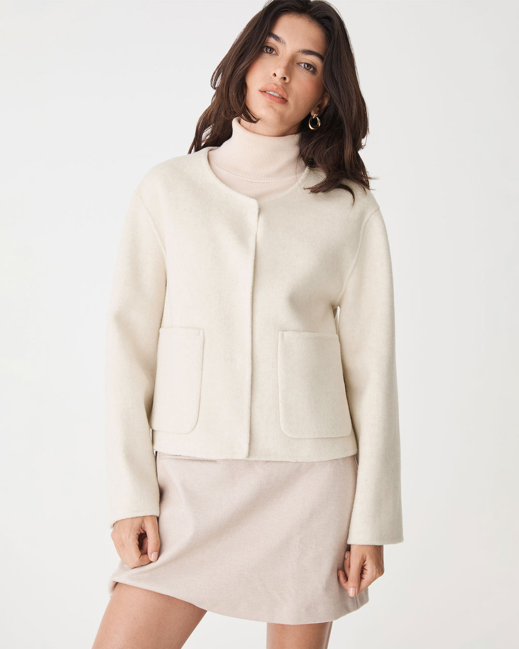 Alani Crop Wool Jacket in light beige — close-up view 2