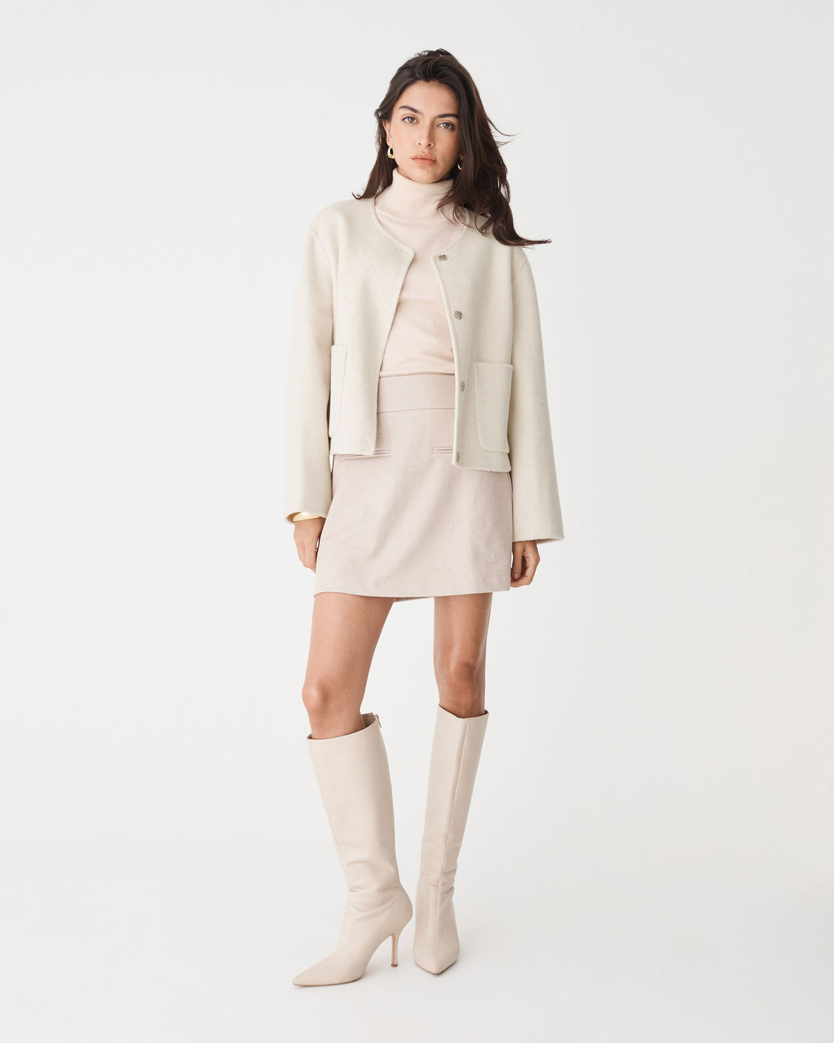 Alani Crop Wool Jacket in light beige — full-length view