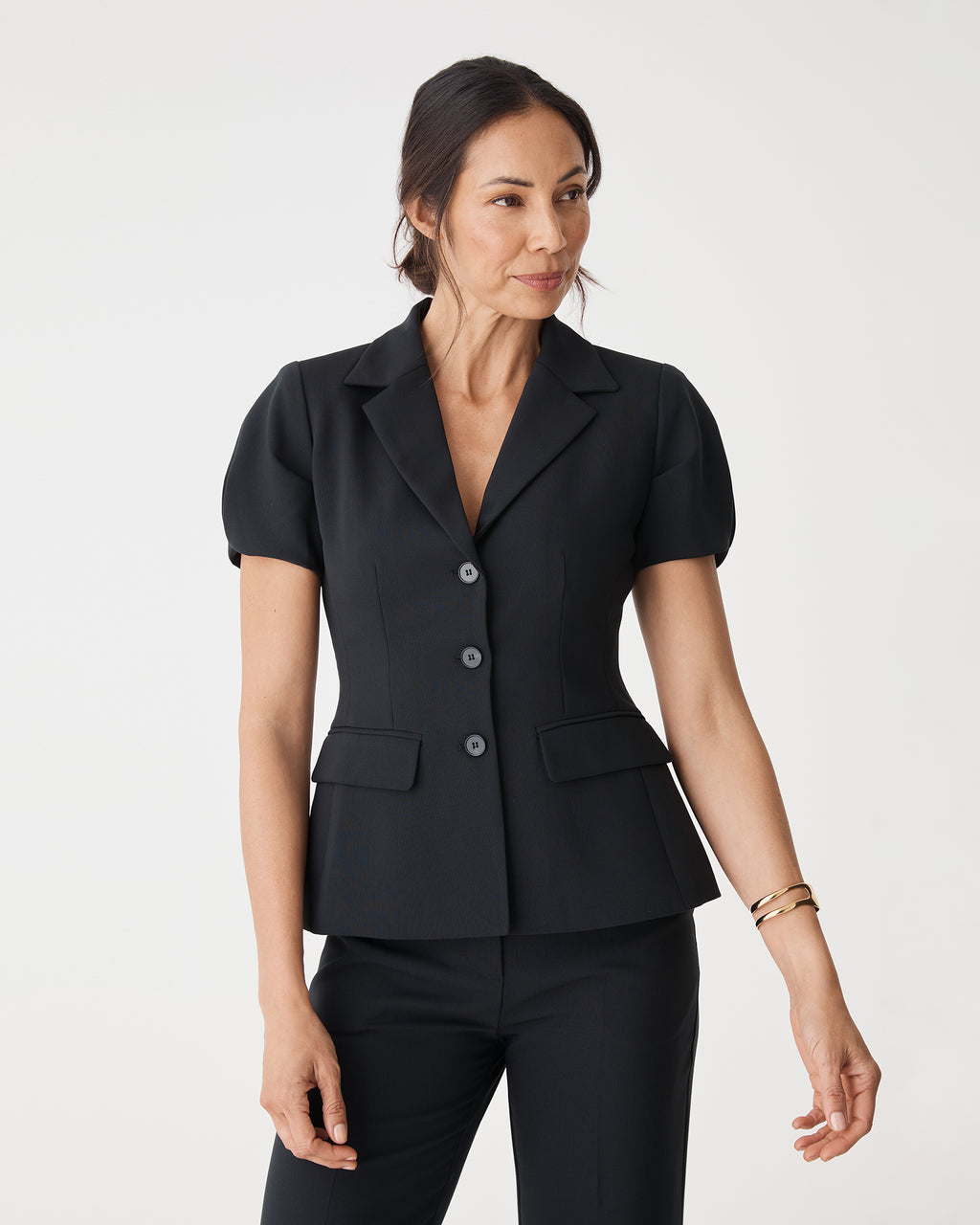 Jennifer Short Sleeve Blazer in black — close-up view 2