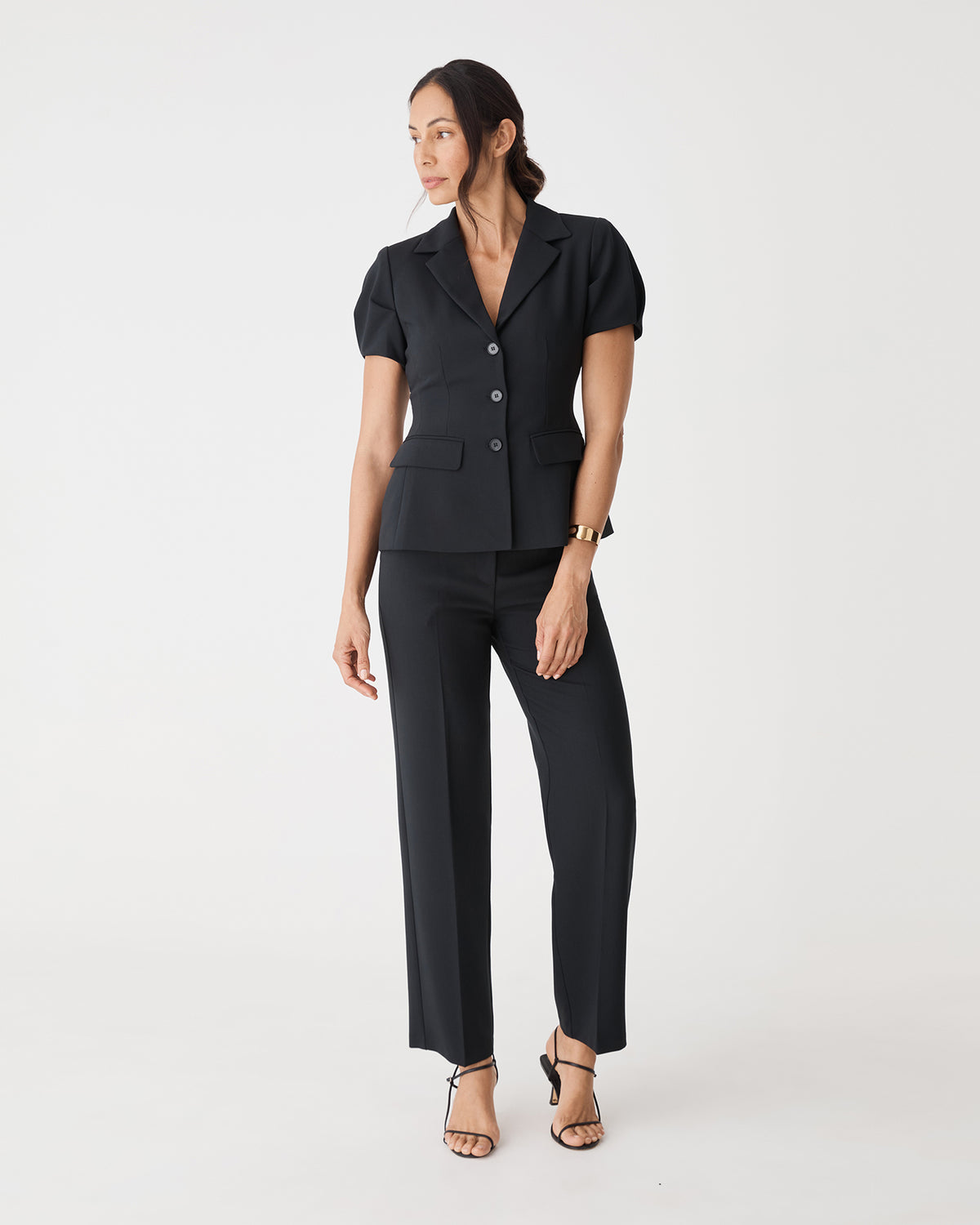 Jennifer Short Sleeve Blazer in black — full-length view
