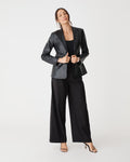 Shay Faux Leather Blazer in black — full-length view