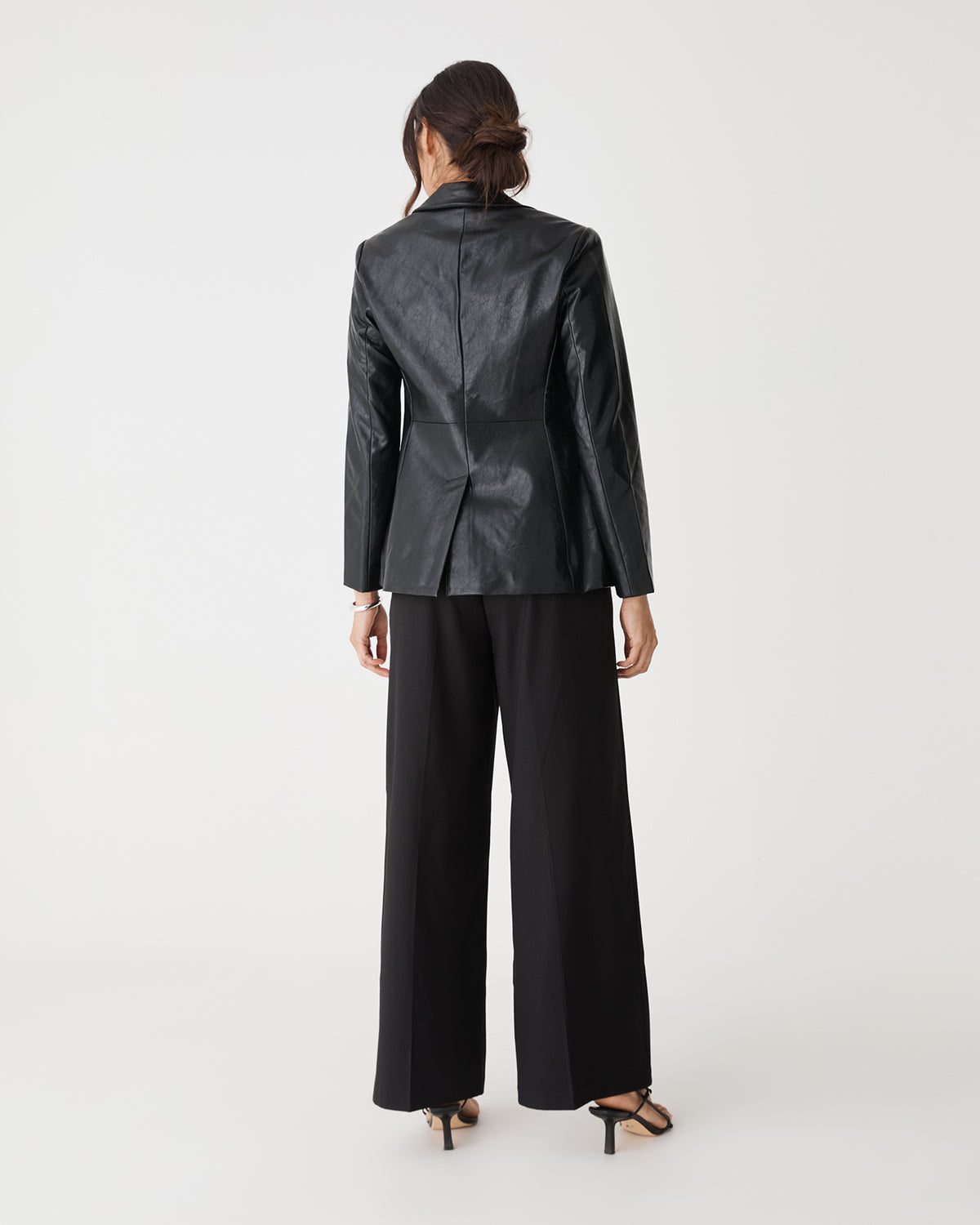 Shay Faux Leather Blazer in black — back view