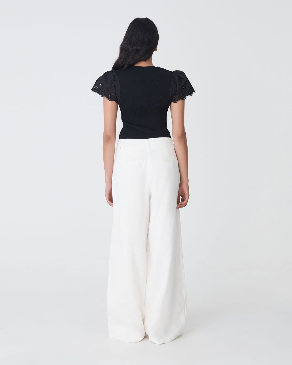 Sasha Embroidery Knit Top in black — back view